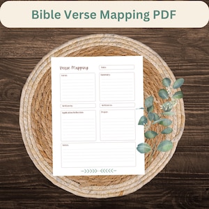Puede incluir: Una hoja de trabajo imprimible de mapeo de versículos bíblicos con secciones para el versículo, la fecha, el resumen, escrito por, escrito a, aplicación/reflexión, oración y notas. La hoja de trabajo está sobre un fondo blanco con líneas marrones.