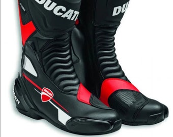 Ducati Bellissimo rosso e nero Moto MotoGP Moto Racing Stivali in pelle Scarpe Scarpe - Spedizione gratuita