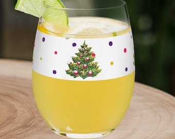Christmas Tree Stemless wine glass; Holiday Gift, Gift for Her; Holiday wine glass; Christmas Gift; Christmas glassware; Christmas Tree