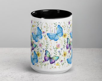 Butterfly and Sunflower Tea Cup; Coffee Mug; Gift for Her; Birthday Gift; Office Gift; Grab Bag Gift; Christmas Gift; Party Favor, Cute Mug