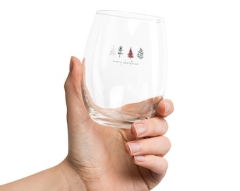 Merry Christmas Tree Stemless wine glass; Christmas Gift: Office Gift; Gift for her; Holiday Gift; Christmas Tree; Merry Christmas Glass