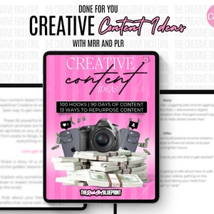 PLR, Content Creator Ebook, Done For You, Creative Content Ideas, Content Planner, Side Hustle Business Captions For Social Media, MRR, DFY