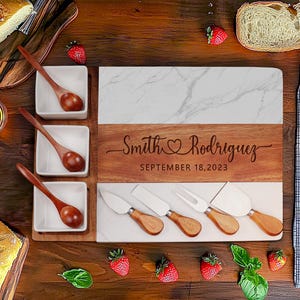 Personalized Charcuterie Board: Engraved Wood & Marble Serving Set