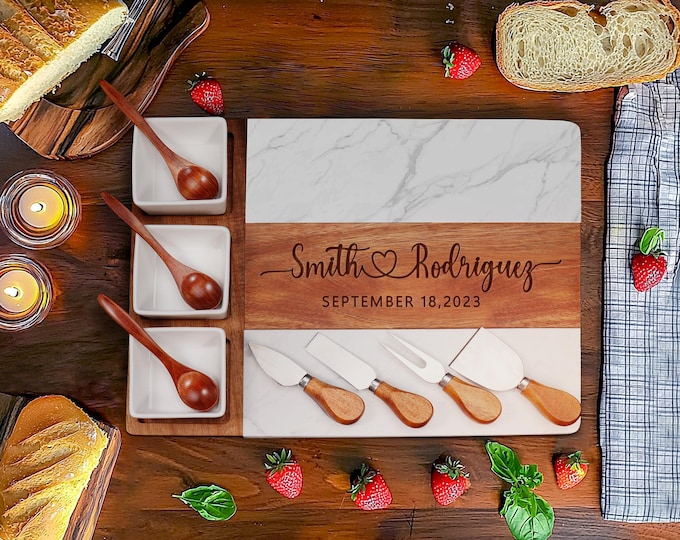 Personalized Charcuterie Board: Engraved Wood & Marble Serving Set