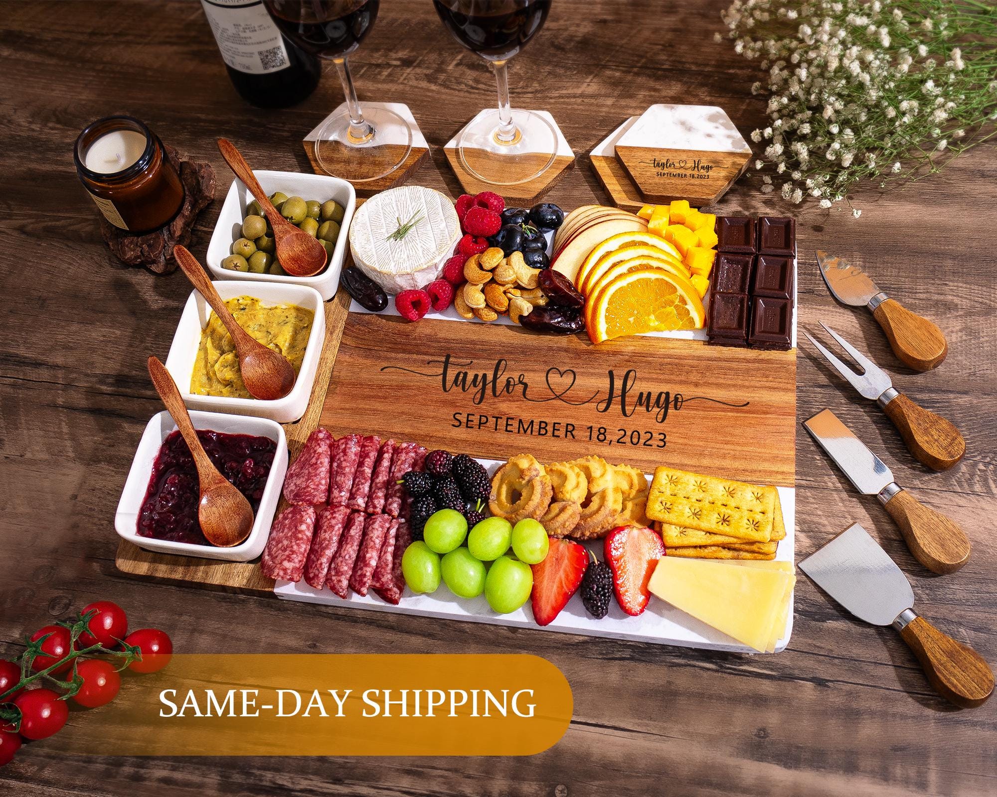thumbnail interactive-video image 1 of Homestead 23 Inch Large Charcuterie Board - Acacia Wood Serving Tray With Handles 1 of 4