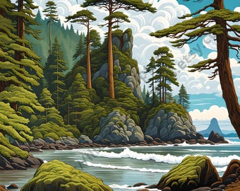 Steek het grote water over | Salish Sea and the Salish People in British Columbia door inheemse kunstenaar | Digitale kunst | Klaar om af te drukken