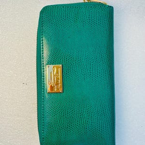 Vintage Ralph Lauren Sloan Clutch Handtasche Geldbörse - Grüne Faux Schlangenhaut