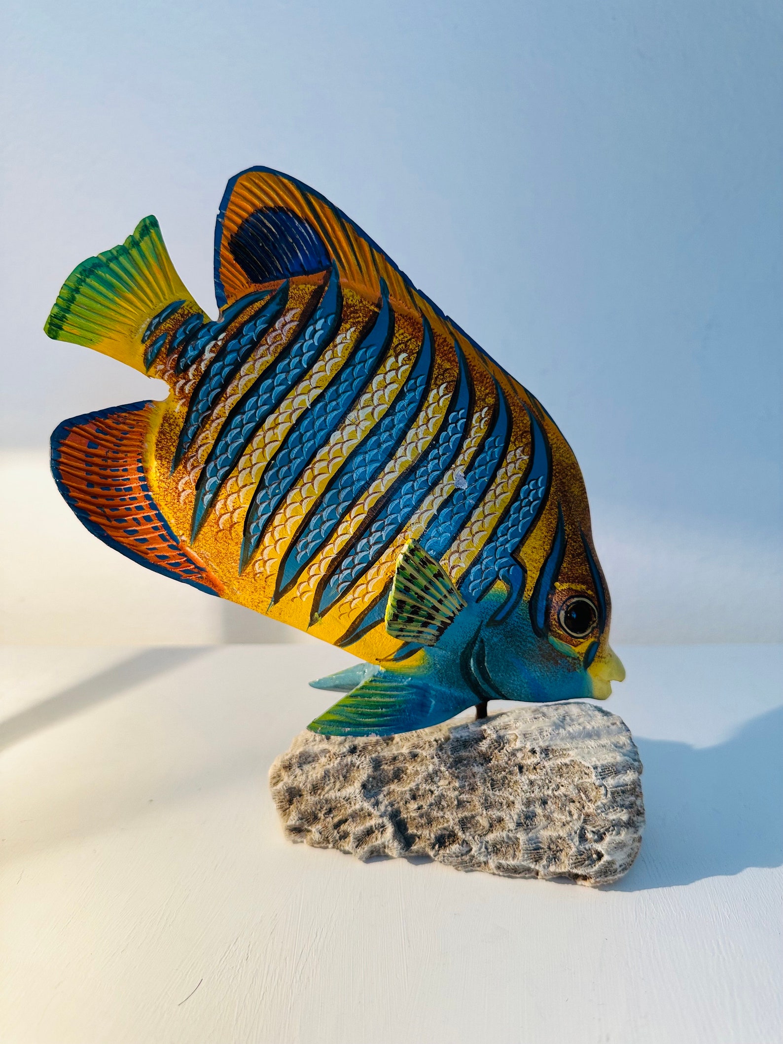Tropical Fish Figurine Nature Series Carved Wood Hand Painted Coral ...