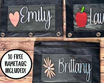 Personalized Zipper Pencil Pouch: Sports Icon & Name Sticker, Teacher Student Gift