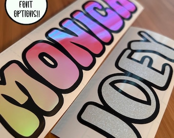 Custom Name Decal: Hot Pink Holographic or White Glitter Vinyl