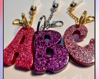 Glitter Resin Letter Keychain: Neon Alphabet Accessory