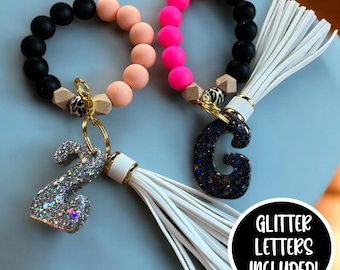Silicone Beaded Bracelet: Glitter Letter Fidget Wristband