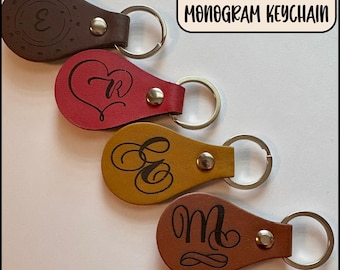 Personalized Leather Monogram Keychain – Gifts for Her Him