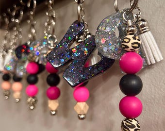 Handmade Beaded Tassel with Glitter Letter Keychains | Personalized Keychains for Bags, Keys, Backpacks, Gifts
