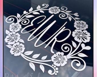 Floral Monogram Vinyl Decal: Custom Car, Tumbler, Laptop Sticker