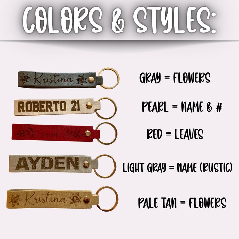 Custom Color Keychains Personalized Leather Keychain With Custom Engraving, Neutral Colors ...