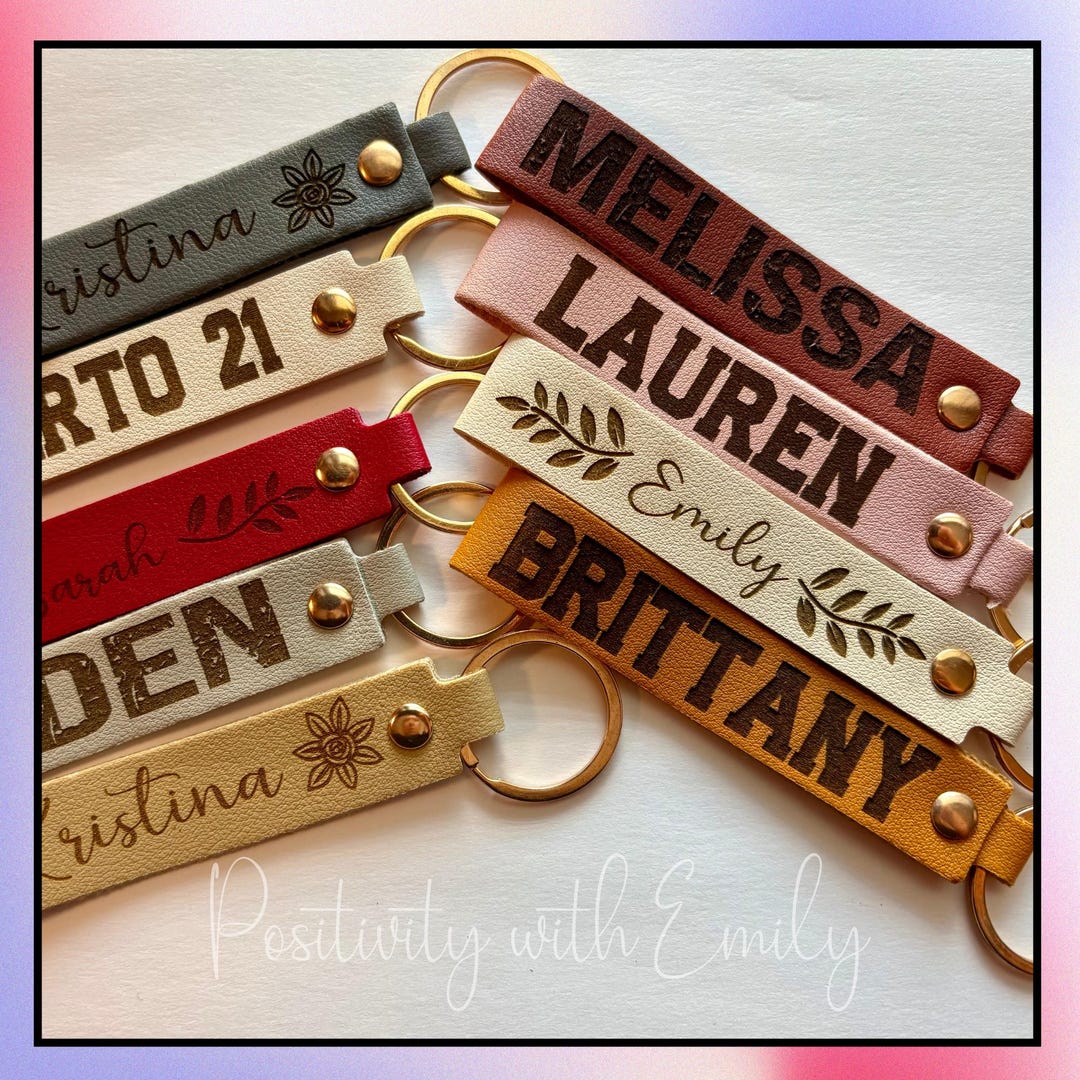 Custom Color Keychains Personalized Leather Keychain With Custom Engraving, Neutral Colors ...
