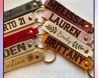 Personalized Leather Keychain with Custom Engraving, Neutral Colors, Minimalist