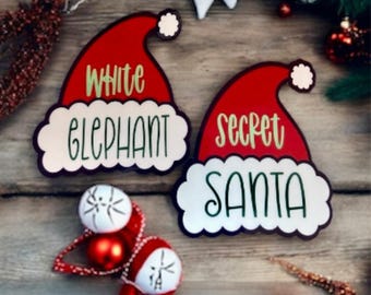 Secret Santa Christmas Stickers: White Elephant Gift Tags