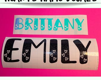 Custom Hearts Name Vinyl Decal: Water Bottle, Laptop, Wedding