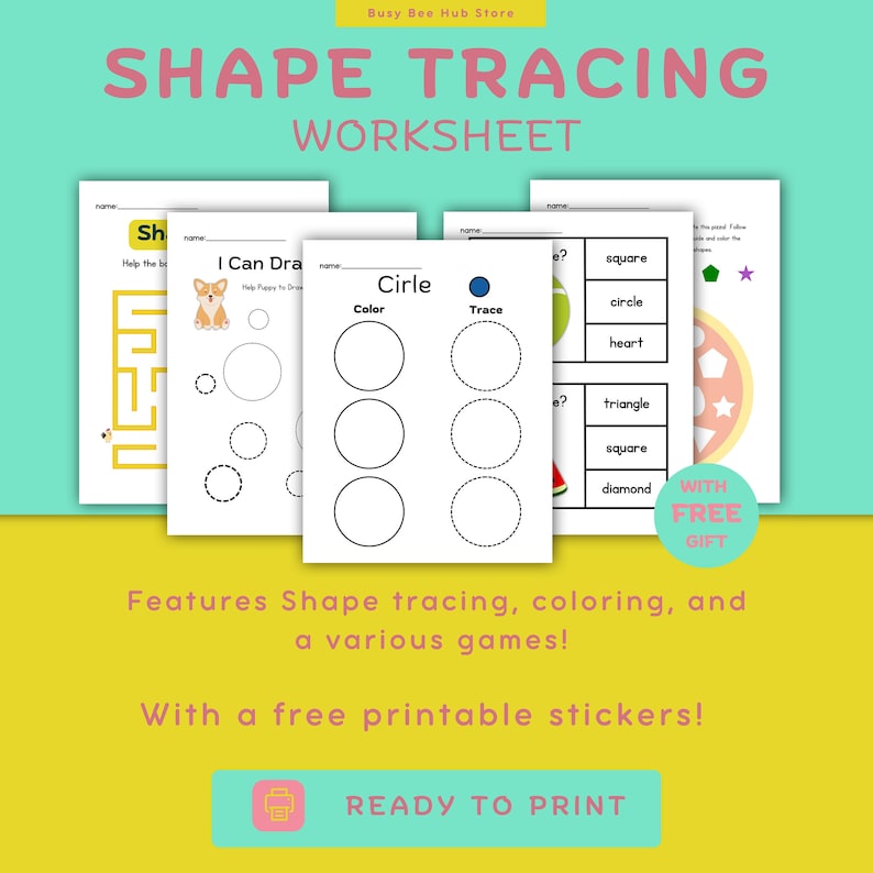 Printable Shape Tracing Coloring and Various Games Preschool Activity