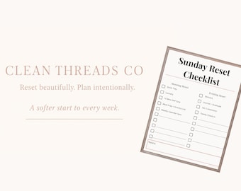 Sunday Reset Checklist Printable | Elegant Weekly Planner Page | Home Organization | Self Care Routine | Minimal Aesthetic PDF