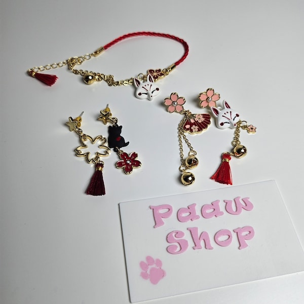 Cute Accessories, Japanese Style Accessories, Earrings, Bracelet, Fox, Kitsune, Cat, Neko