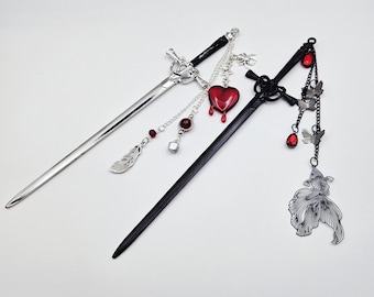 PRÉ-VENDA: Presilhas de cabelo elegantes com inspiração chinesa e estética sombria, em formato de espada.