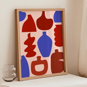 Impresión de jarrón bohemio abstracto, arte mural con formas orgánicas, Matisse Mid Century Modern, póster moderno terroso, diseño estético, descarga digital