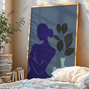 Lámina de Matisse: Mujer azul, cuerpo de mujer imprimible, jarrón abstracto orgánico, pósteres de Matisse, arte abstracto contemporáneo, azul y verde