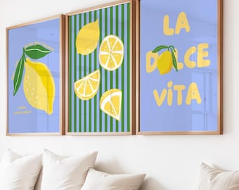 LEMON THEMED PRINT Bundle Set of 3, La Dolce Vita Poster, When Life Gives You Lemons Make Limoncello, Italian Kitchen Coastal Citrus Decor