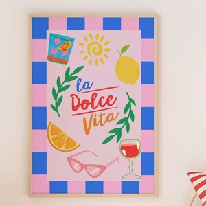 LA DOLCE VITA Wydruk, Włoskie Jedzenie Wino Plakat, Letnia Estetyka, Śródziemnomorski Nowoczesny Wystrój, Retro Włoski Wydruk, Modny Wystrój Wózka Barowego