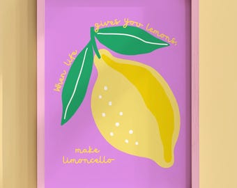 When Life Gives You Lemons Wall Art, Limoncello Digital Download, Bar Cart and Kitchen Decor, Italian Poster, Digital Download