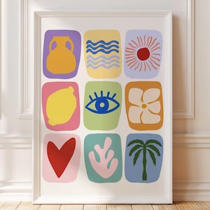 Arte mural abstracto tropical, impresión digital de verano, decoración colorida para casa de playa, impresión bohemia moderna, póster de descarga instantánea, arte para habitación de adolescentes