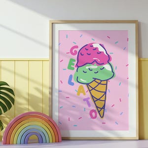 GELATO Printable, Italian Themed Food Poster, Retro Icecream Wall Art, Kids Bedroom Food Decor, Bright Children Prints, Digital Download