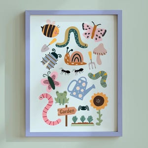 Cute Bug & Insect Nursery Print – Kids Garden Decor – Playroom Wall Art – Toddler Room Digital Download – Nature Nursery Poster