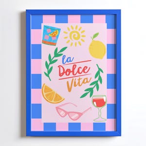LA DOLCE VITA プリント、イタリア料理ワインポスター、夏の美学、地中海モダンインテリア、レトロイタリアンプリント、バーカートデコレーショントレンディ