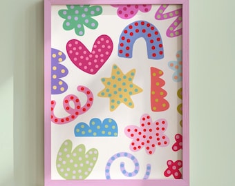 Colourful Abstract Shapes Printable Wall Art, Playroom & Girls Nursery Decor, Modern Kids Bedroom Art, Downloadable Childrens Poster