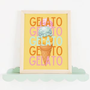 GELATO Printable, Italian Typography Food Poster, Retro Icecream Wall Art, Kitchen Cafe Print, Kids Bedroom Food Decor, Digital Download