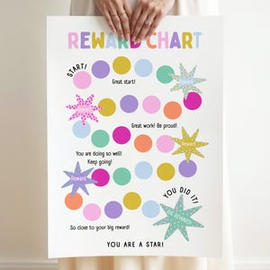 Utskrivbar belöningstabell för barn, beteendetabell för barn, stjärnbelöningstabell, positiv förstärkning, pastellfärgat klassrums- och hemdiagram