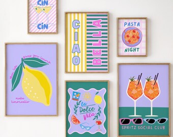 Italian Wall Art Bundle, La Dolce Vita Printable Art Set,  Italian Kitchen Decor, Limoncello, Spritz, Pasta Night, Digital Download Prints