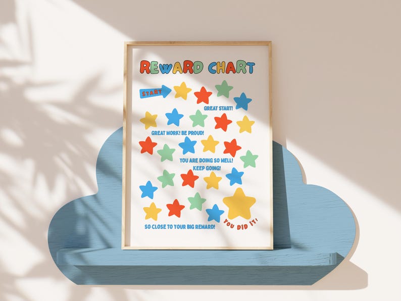 Reward Chart Lettering Star Reward Chart Printable for Kids, Behaviour Chart Digital Download ...