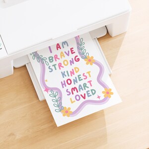 Girls Positive Affirmation Wall Art, Kids Growth Mindset Poster, Colourful Nursery Bedroom Decor, Classroom Digital Download image 3