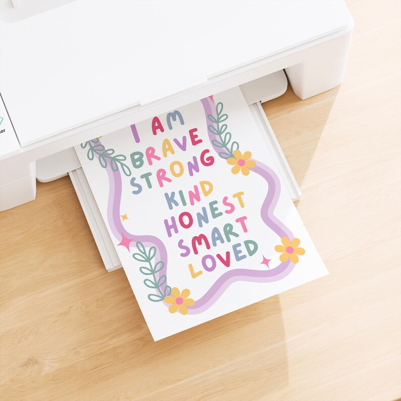 Girls Positive Affirmation Wall Art, Kids Growth Mindset Poster, Colourful Nursery Bedroom Decor, Classroom Digital Download image 3
