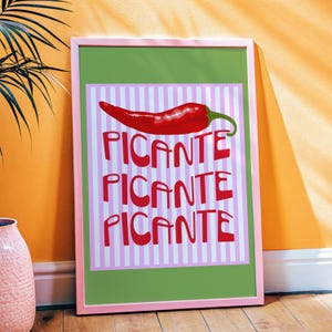 RED CHILI PICANTE Print, Italian Hot Pepper Poster, Spicy Food Art, Colourful Kitchen Wall Decor, Retro Food Printable, Foodie Home Decor