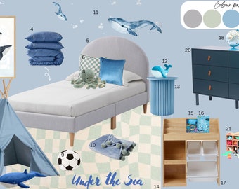 Toddler Boy Bedroom Under the Sea Design |Australian Online Interior Decorating |Child Bedroom Furniture and Decor Selections |Shopping List