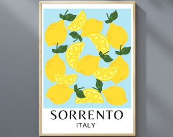 Sorrento citroenen digitale muurkunst | Amalfikust Italië Afdrukken | Italiaanse zomerprint | Citruskunst aan de muur | Sorrento Limoni-afdruk | Citroen afdrukken