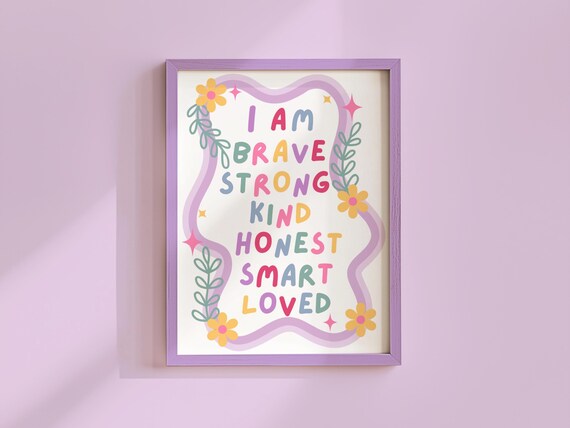 Daily Affirmations Printable Wall Art, Childrens Positive Thinking Poster, Colourful Girls Bedroom Decor, Classroom Digital Download