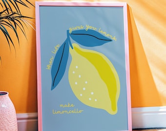 When Life Gives You Lemons Make Limoncello Print, Abstract Lemons Wall Art, Italian Themed Poster, Fun Kitchen Art, Summer Citrus Printable