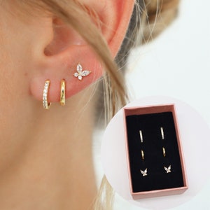 Gold Butterfly Earring Stack, Silver Earring Stack, Sterling Silver Earring Set, Gift Ready, Gift for her